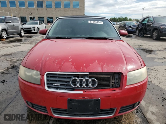 2004 Audi A4 3.0L with VIN WAUAT48H04K002500, listed as a Copart auction lot 67114134 with 128,778 mi miles and Salvage Title. Bid and sale history available at carsss.com. Image 5.
