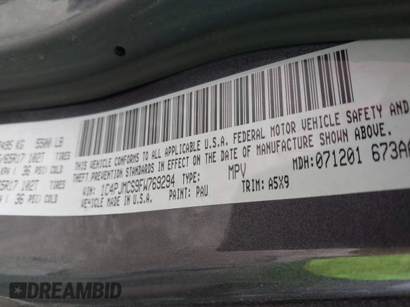 2015 Jeep Cherokee Latitude with VIN 1C4PJMCS9FW769294, listed as a IAAI auction lot 41810346 with 94,975 mi miles and . Bid and sale history available at DreamBid. Image 9.