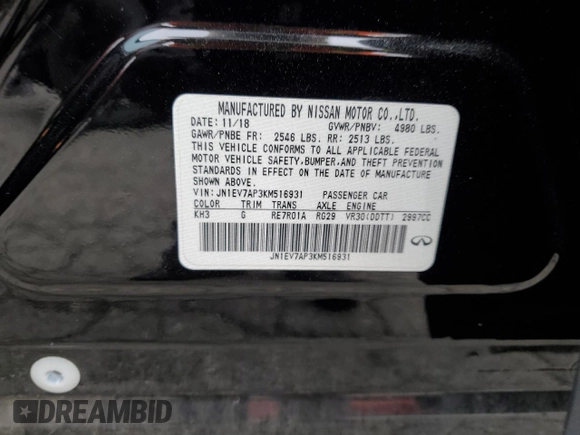 2019 Infiniti Q50 3.0t LUXE with VIN JN1EV7AP3KM516931, listed as a Copart auction lot 50598515 with 102,771 mi miles and Salvage Title. Bid and sale history available at carsss.com. Image 12.