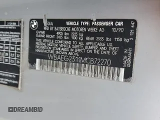 1991 BMW 8 Series z VIN WBAEG2311MCB72270, wystawiony jako Copart lot #88514425 z przebiegiem 185 028 mil mil oraz Czysty tytuł • Clean title. Historia ofert i sprzedaży dostępna na DreamBid. Obrazek 12.