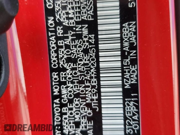 2021 Lexus UX with VIN JTHE9JBH9M2045144, listed as a Copart auction lot 43860725 with 73,246 mi miles and Salvage Title. Bid and sale history available at carsss.com. Image 12.