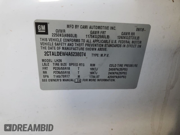 2010 GMC Terrain SLE-2 with VIN 2CTALDEW4A6238074, listed as a Copart auction lot 87049324 with 241,579 mi miles and Salvage Title. Bid and sale history available at carsss.com. Image 13.