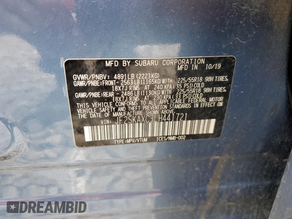 2020 Subaru Forester Touring with VIN JF2SKAXC3LH441721, listed as a Copart auction lot 51243215 with 53,489 mi miles and Salvage Title. Bid and sale history available at carsss.com. Image 14.
