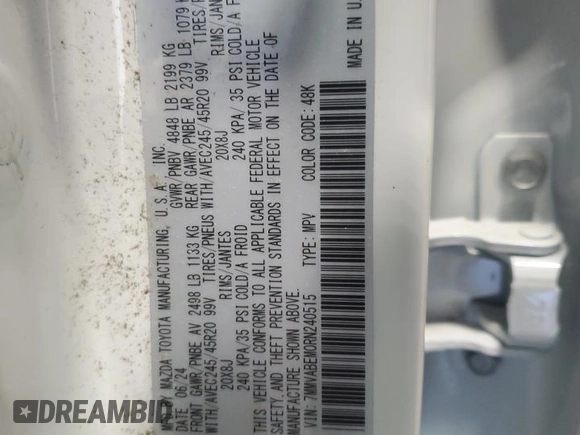 2024 Mazda CX-50 S Premium Plus with VIN 7MMVABEM0RN240515, listed as a Copart auction lot 62288725 with 9,190 mi miles and Salvage title. Bid and sale history available at DreamBid. Image 13.