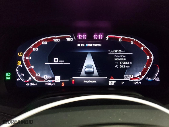 2022 BMW X6 M50i with VIN 5UXCY8C07N9K85135, listed as a Copart auction lot 45385725 with 57,106 mi miles and Salvage Title. Bid and sale history available at carsss.com. Image 9.