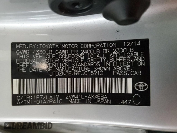 2015 Toyota Prius Two z VIN JTDZN3EU9FJ018912, wystawiony jako Copart lot #76106474 z przebiegiem 120 859 mil mil oraz Szkoda całkowita • Salvage title. Historia ofert i sprzedaży dostępna na DreamBid. Obrazek 13.
