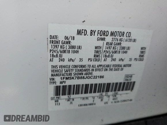 2018 Ford Explorer with VIN 1FM5K7B88JGC22186, listed as a Copart auction lot 56901015 with 84,576 mi miles and Salvage title. Bid and sale history available at DreamBid. Image 13.