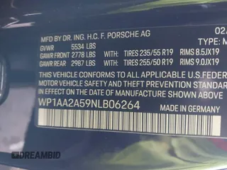 2022 Porsche Macan z VIN WP1AA2A59NLB06264, wystawiony jako IAAI lot #41498822 z przebiegiem 15 701 mil mil oraz . Historia ofert i sprzedaży dostępna na DreamBid. Obrazek 9.