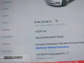 2019 Tesla Model 3 Mid Range with VIN 5YJ3E1EA8KF472540, listed as a IAAI auction lot 41661312 with 75,575 mi miles and . Bid and sale history available at DreamBid. Image 16.