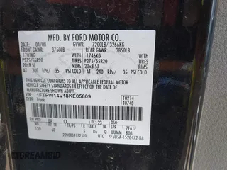2008 Ford F-150 XLT с VIN 1FTPW14V18KE05809, выставлен на аукционе IAAI как лот 42796595 с пробегом 190 687 миль миль и . История ставок и продаж доступна на DreamBid. Изображение 9.