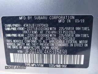 2019 Subaru Crosstrek Limited с VIN JF2GTANC4K8315498, выставлен на аукционе IAAI как лот 42187566 с пробегом 29 208 миль миль и . История ставок и продаж доступна на DreamBid. Изображение 9.