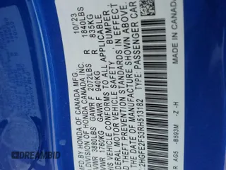 2024 Honda Civic Sport z VIN 2HGFE2F53RH513182, wystawiony jako Copart lot #56219495 z przebiegiem 10 905 mil mil oraz Nie do naprawy • Non repairable. Historia ofert i sprzedaży dostępna na DreamBid. Obrazek 12.