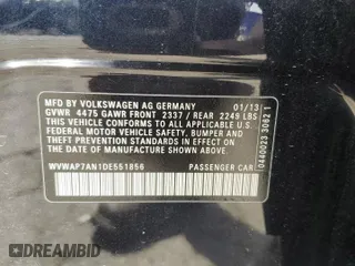2013 Volkswagen CC Sport with VIN WVWAP7AN1DE551856, listed as a Copart auction lot 48754735 with 161,117 mi miles and Salvage Title. Bid and sale history available at carsss.com. Image 12.