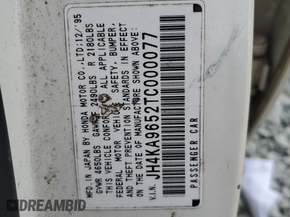 1996 Acura RL with VIN JH4KA9652TC000077, listed as a Copart auction lot 82430394 with 201,807 mi miles and Salvage Title. Bid and sale history available at carsss.com. Image 12.