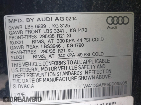 2014 Audi Q7 3.0T S line Prestige with VIN WA1DGAFE5ED015805, listed as a IAAI auction lot 41547198 with 135,309 mi miles. Bid and sale history available at carsss.com. Image 9.