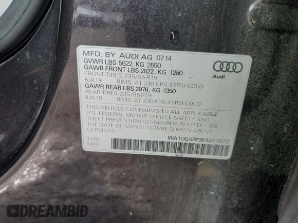 2015 Audi Q5 Premium Plus with VIN WA1DGAFP3FA017072, listed as a Copart auction lot 46908395 with 91,098 mi miles and Salvage Title. Bid and sale history available at carsss.com. Image 13.