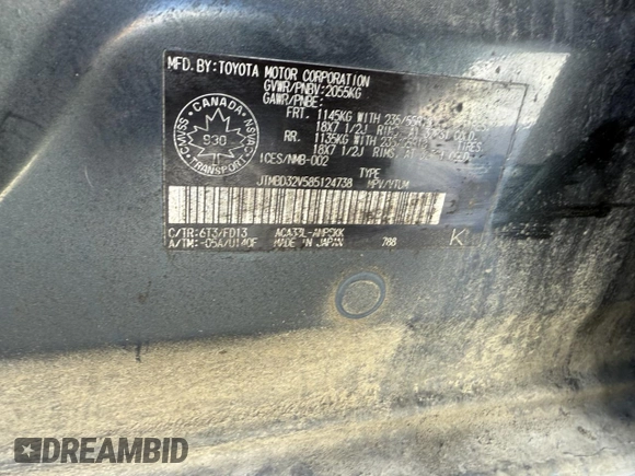 2008 Toyota RAV4 Sport с VIN JTMBD32V585124738, выставлен на аукционе Copart как лот 51602015 с пробегом 226 042 миль миль и Списание • Salvage title. История ставок и продаж доступна на DreamBid. Изображение 12.