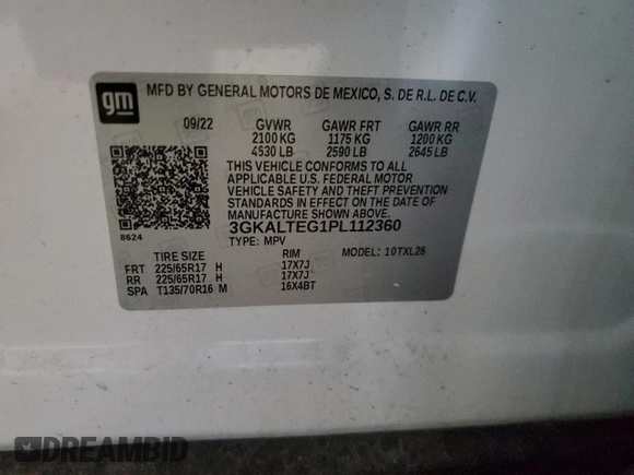 2023 GMC Terrain SLE with VIN 3GKALTEG1PL112360, listed as a Copart auction lot 82556414 with 16,135 mi miles and Salvage Title. Bid and sale history available at DreamBid. Image 13.