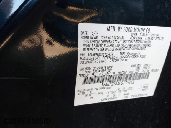 2015 Ford Taurus Limited with VIN 1FAHP2F8XFG135452, listed as a IAAI auction lot 42003510 with 71,476 mi miles. Bid and sale history available at carsss.com. Image 9.