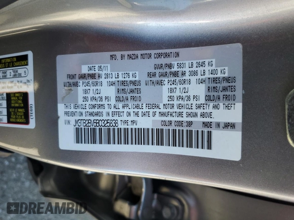 2011 Mazda CX-9 Sport z VIN JM3TB2BV6B0325838, wystawiony jako Copart lot #46449045 z przebiegiem 122 777 mil mil oraz Szkoda całkowita • Salvage title. Historia ofert i sprzedaży dostępna na DreamBid. Obrazek 12.