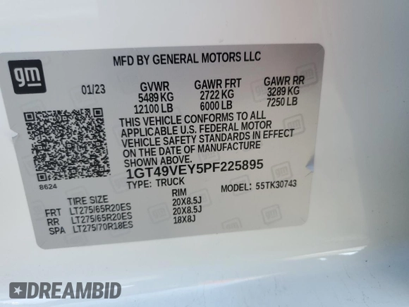 2023 GMC Sierra 3500HD AT4 z VIN 1GT49VEY5PF225895, wystawiony jako Copart lot #43774745 z przebiegiem 41 901 mil mil oraz Szkoda całkowita • Salvage title. Historia ofert i sprzedaży dostępna na DreamBid. Obrazek 12.