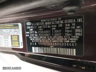2013 Kia Sorento LX with VIN 5XYKTDA28DG338687, listed as a IAAI auction lot 41506461 with 234,553 mi miles. Bid and sale history available at carsss.com. Image 9.