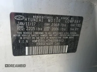 2017 Hyundai Elantra z VIN KMHD35LH7HU384463, wystawiony jako Copart lot #58807755 z przebiegiem 110 798 mil mil oraz Nie do naprawy • Non repairable. Historia ofert i sprzedaży dostępna na DreamBid. Obrazek 12.