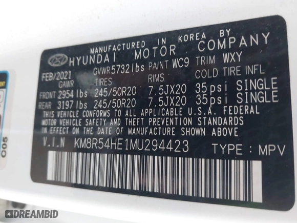 2021 Hyundai Palisade Limited with VIN KM8R54HE1MU294423, listed as a IAAI auction lot 41529375 with 75,477 mi miles. Bid and sale history available at carsss.com. Image 9.