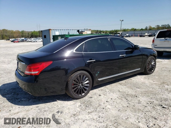 2014 Hyundai Equus Signature with VIN KMHGH4JH8EU073826, listed as a Copart auction lot 52123215 with 144,477 mi miles and Salvage Title. Bid and sale history available at DreamBid. Image 3.