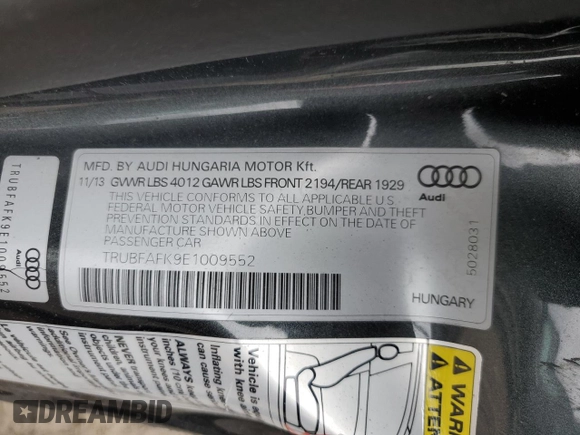 2014 Audi TT 2.0T with VIN TRUBFAFK9E1009552, listed as a Copart auction lot 43289295 with 75,295 mi miles and Salvage Title. Bid and sale history available at carsss.com. Image 15.