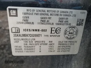 2012 GMC Terrain SLE-1 z VIN 2GKALMEK7C6209071, wystawiony jako Copart lot #61090695 z przebiegiem 120 098 mil mil oraz Czysty tytuł • Clean title. Historia ofert i sprzedaży dostępna na DreamBid. Obrazek 13.