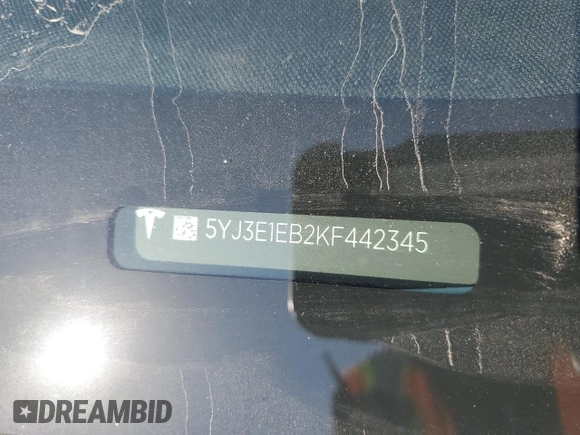 2019 Tesla Model 3 Long Range with VIN 5YJ3E1EB2KF442345, listed as a Copart auction lot 54063095 with 47,253 mi miles and Salvage Title. Bid and sale history available at carsss.com. Image 12.