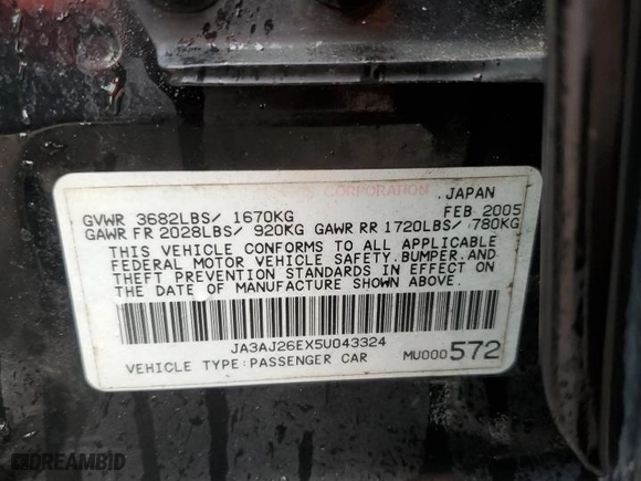 2005 Mitsubishi Lancer ES with VIN JA3AJ26EX5U043324, listed as a Copart auction lot 48387545 with 224,574 mi miles and Salvage Title. Bid and sale history available at carsss.com. Image 12.