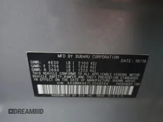 2020 Subaru Legacy with VIN 4S3BWAA67L3008566, listed as a Copart auction lot 56457985 with 48,269 mi miles and Salvage title. Bid and sale history available at DreamBid. Image 12.