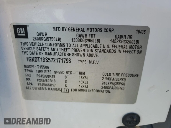 2007 GMC Envoy SLE with VIN 1GKDT13S572171793, listed as a Copart auction lot 75861104 with 0 mi miles and Salvage Title. Bid and sale history available at carsss.com. Image 12.