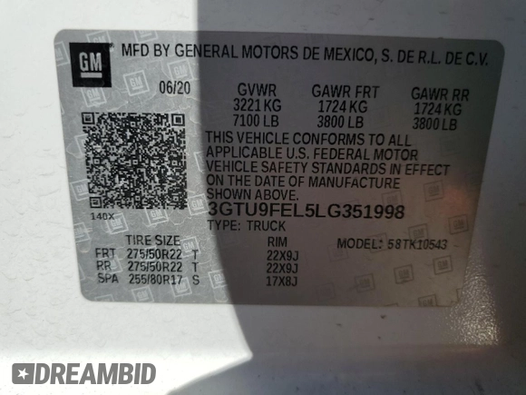 2020 GMC Sierra 1500 Denali with VIN 3GTU9FEL5LG351998, listed as a Copart auction lot 49168395 with 40,245 mi miles and Salvage Title. Bid and sale history available at DreamBid. Image 13.