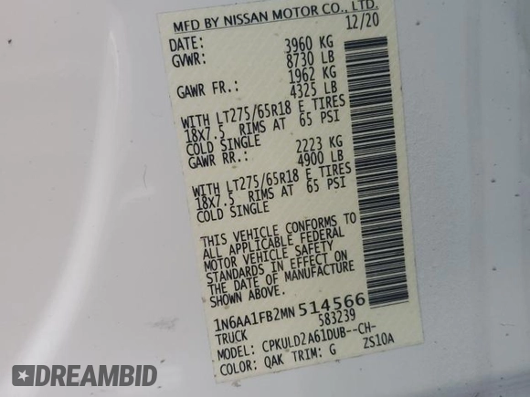 2021 Nissan Titan SV z VIN 1N6AA1FB2MN514566, wystawiony jako Copart lot #75194294 z przebiegiem 34 987 mil mil oraz Nie do naprawy • Non repairable. Historia ofert i sprzedaży dostępna na DreamBid. Obrazek 12.