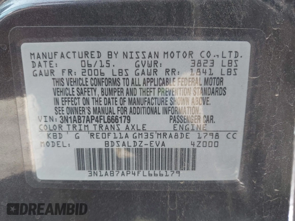 2015 Nissan Sentra SV z VIN 3N1AB7AP4FL666179, wystawiony jako IAAI lot #42520092 z przebiegiem 76 314 mil mil oraz . Historia ofert i sprzedaży dostępna na DreamBid. Obrazek 9.