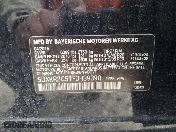 2015 BMW X5 sDrive35i with VIN 5UXKR2C51F0H39390, listed as a Copart auction lot 46475705 with 151,917 mi miles and Salvage Title. Bid and sale history available at carsss.com. Image 13.