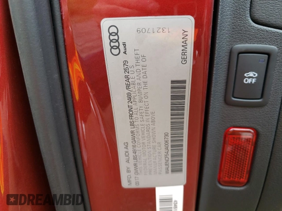 2018 Audi A5 Sportback Premium Plus with VIN WAUENCF54JA006730, listed as a Copart auction lot 57540973 with 87,756 mi miles. Bid and sale history available at carsss.com. Image 12.