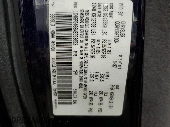 1998 Chrysler Town & Country with VIN 1C4GP54G6WB553053, listed as a Copart auction lot 48794215 with 213,427 mi miles and Salvage Title. Bid and sale history available at DreamBid. Image 13.