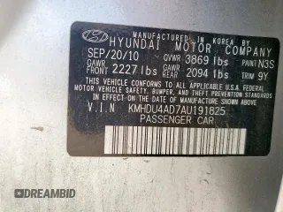 2010 Hyundai Elantra GLS z VIN KMHDU4AD7AU191825, wystawiony jako Copart lot #59989475 z przebiegiem 210 379 mil mil oraz Czysty tytuł • Clean title. Historia ofert i sprzedaży dostępna na DreamBid. Obrazek 12.