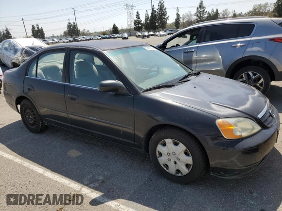 2001 Honda Civic DX with VIN 2HGES16261H588886, listed as a Copart auction lot 53163734 with 193,104 mi miles and Salvage Title. Bid and sale history available at carsss.com. Image 4.