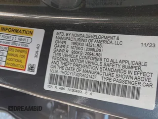 2024 Honda Accord EX с VIN 1HGCY1F32RA021437, выставлен на аукционе IAAI как лот 42181812 с пробегом 31 592 миль миль и . История ставок и продаж доступна на DreamBid. Изображение 9.