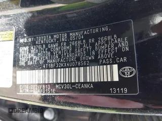 2004 Toyota Camry LE with VIN 4T1BF32KX4U078562, listed as a IAAI auction lot 41849865 with 1 mi miles. Bid and sale history available at carsss.com. Image 9.