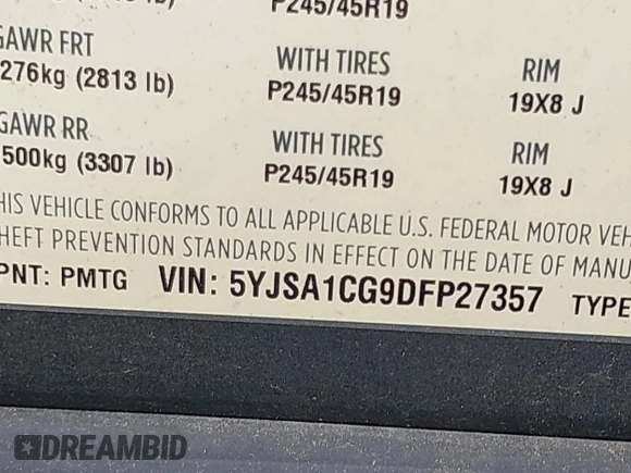 2013 Tesla Model S with VIN 5YJSA1CG9DFP27357, listed as a IAAI auction lot 42362514 with Not provided miles and . Bid and sale history available at DreamBid. Image 9.