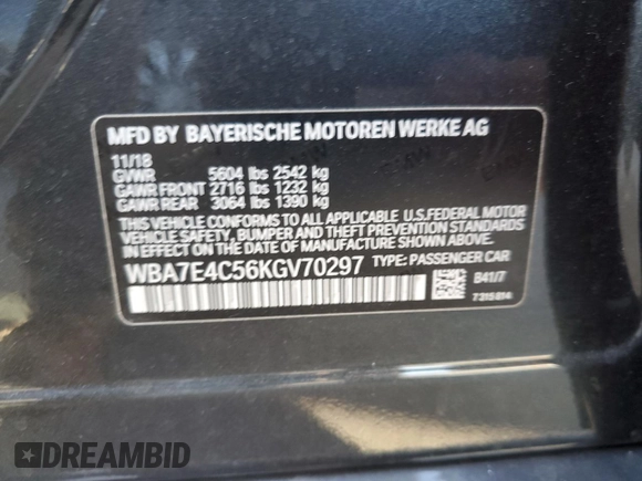 2019 BMW 7 Series 740i xDrive z VIN WBA7E4C56KGV70297, wystawiony jako Copart lot #78858504 z przebiegiem 81 874 mil mil oraz Szkoda całkowita • Salvage title. Historia ofert i sprzedaży dostępna na DreamBid. Obrazek 13.