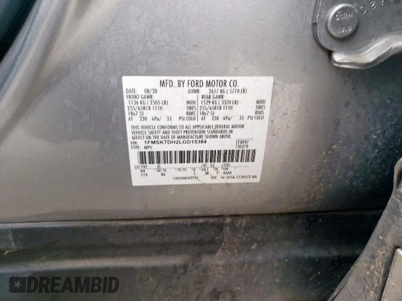 2020 Ford Explorer XLT with VIN 1FMSK7DH2LGD15384, listed as a Copart auction lot 51421995 with 114,339 mi miles and Salvage Title. Bid and sale history available at DreamBid. Image 15.