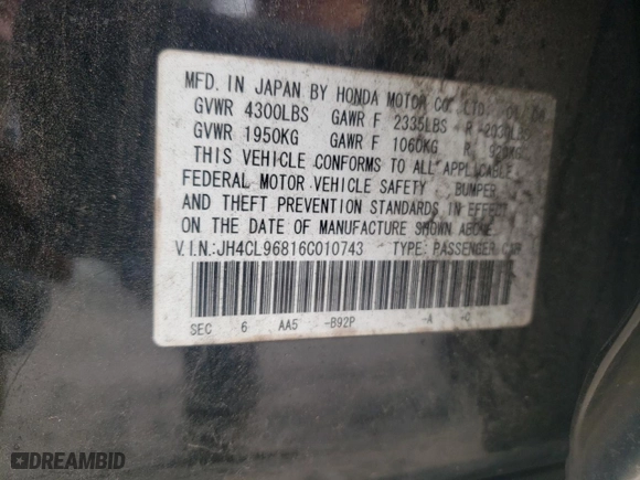 2006 Acura TSX with VIN JH4CL96816C010743, listed as a Copart auction lot 49168245 with 264,800 mi miles and Salvage Title. Bid and sale history available at carsss.com. Image 14.