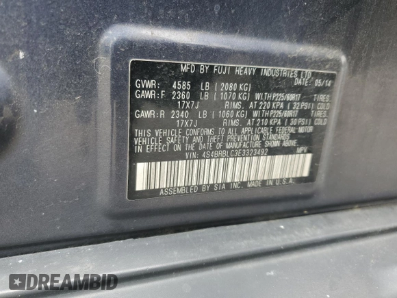 2014 Subaru Outback Limited z VIN 4S4BRBLC3E3323492, wystawiony jako Copart lot #61938235 z przebiegiem 173 738 mil mil oraz Szkoda całkowita • Salvage title. Historia ofert i sprzedaży dostępna na DreamBid. Obrazek 14.
